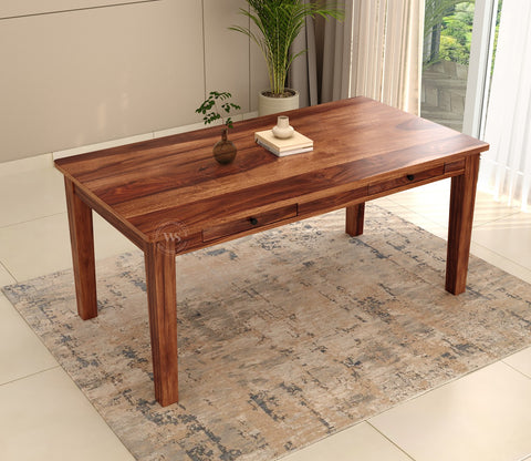 Mcbeth 6 Seater Dining Table With Storage (Honey Finish)