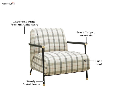 Valentina Metal Lounge Chair (Green Checkered, Black Finish)