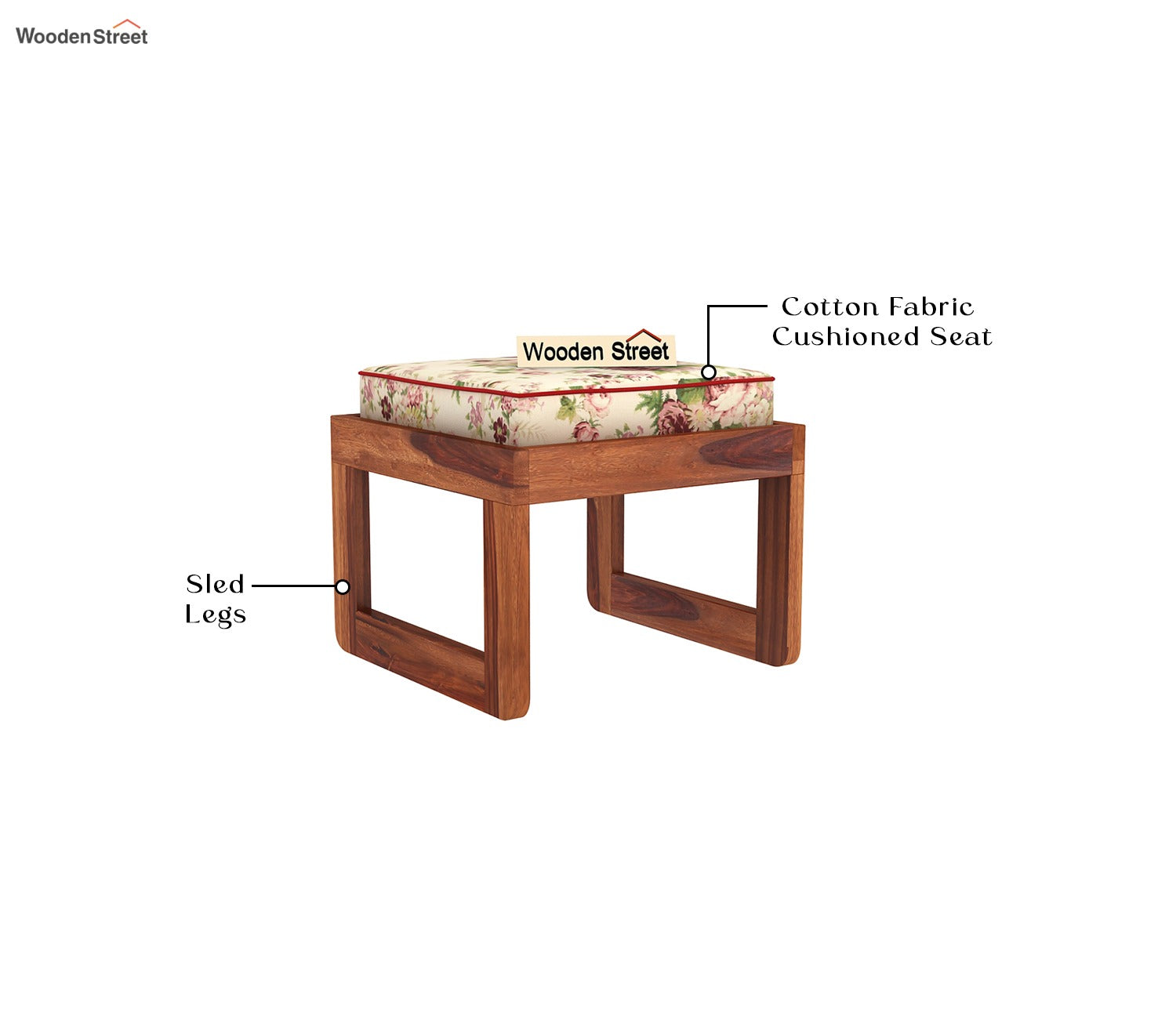 Vesta Sheesham Wood Coffee Table with Four Stools (Honey Finish, Cream Blossom)
