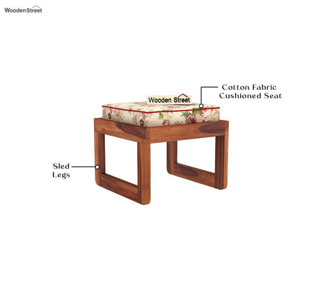 Vesta Sheesham Wood Coffee Table with Four Stools (Honey Finish, Cream Blossom)