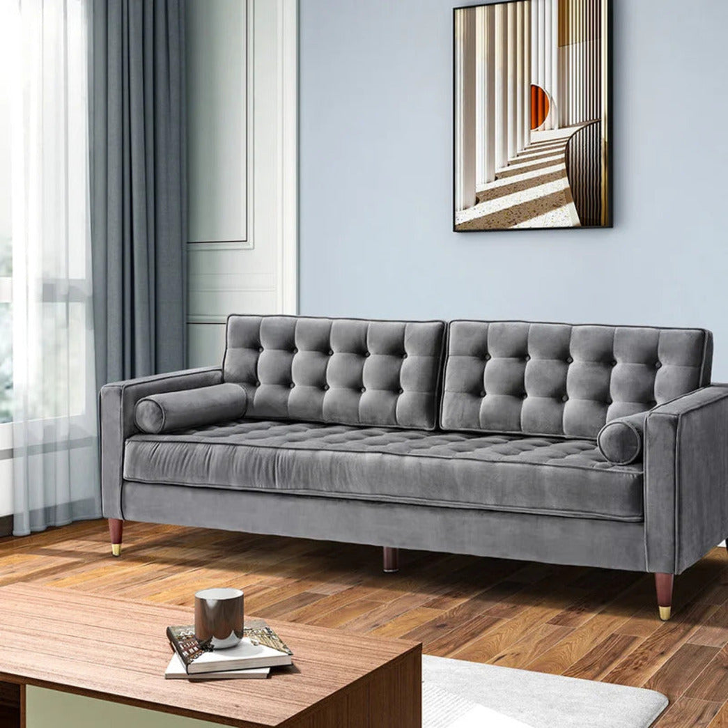 Trueliving Luxurious Dark Four Seater Sofa Velvet Finish 76.2D x 177.8W x 76.2H Centimeters