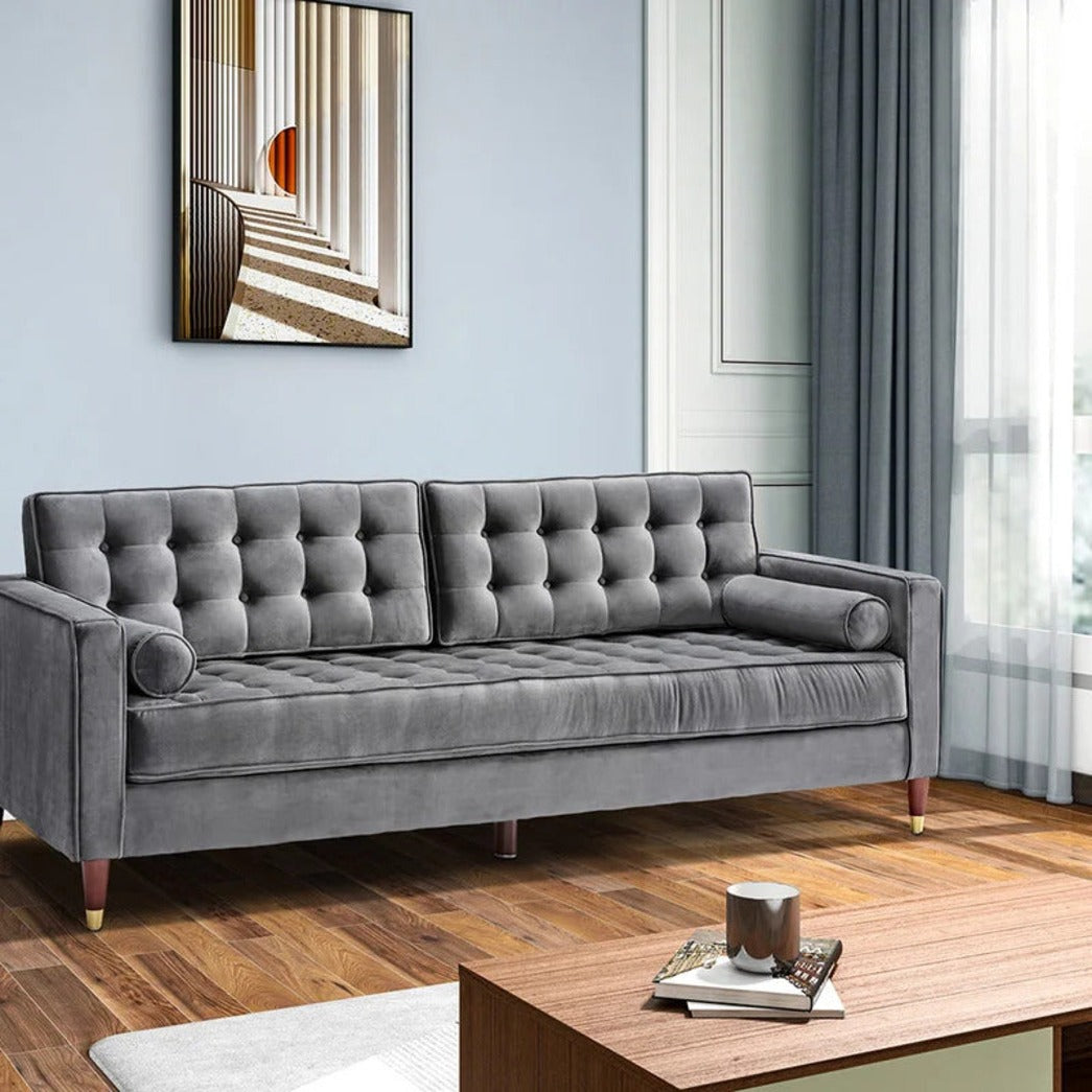Trueliving Luxurious Dark Four Seater Sofa Velvet Finish 76.2D x 177.8W x 76.2H Centimeters