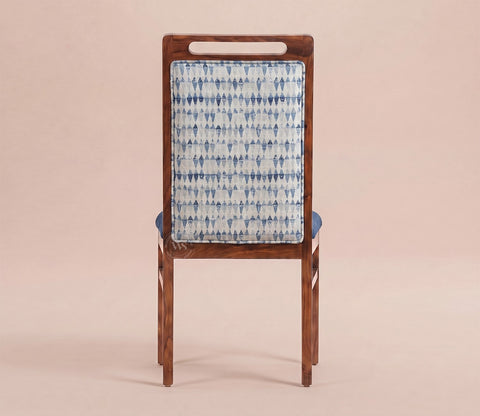 Hazel Sheesham Wood Premium Cotton Cushioned Dining Chair - Set of 2 (Cotton, Honey Iris Blue)