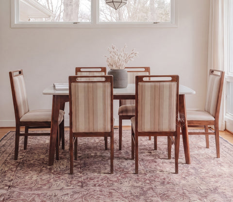 Hazel 6 Seater Sheesham Wood Dining Set with Valence Quartz Top Table and Hazel Chair (Teak Finish)