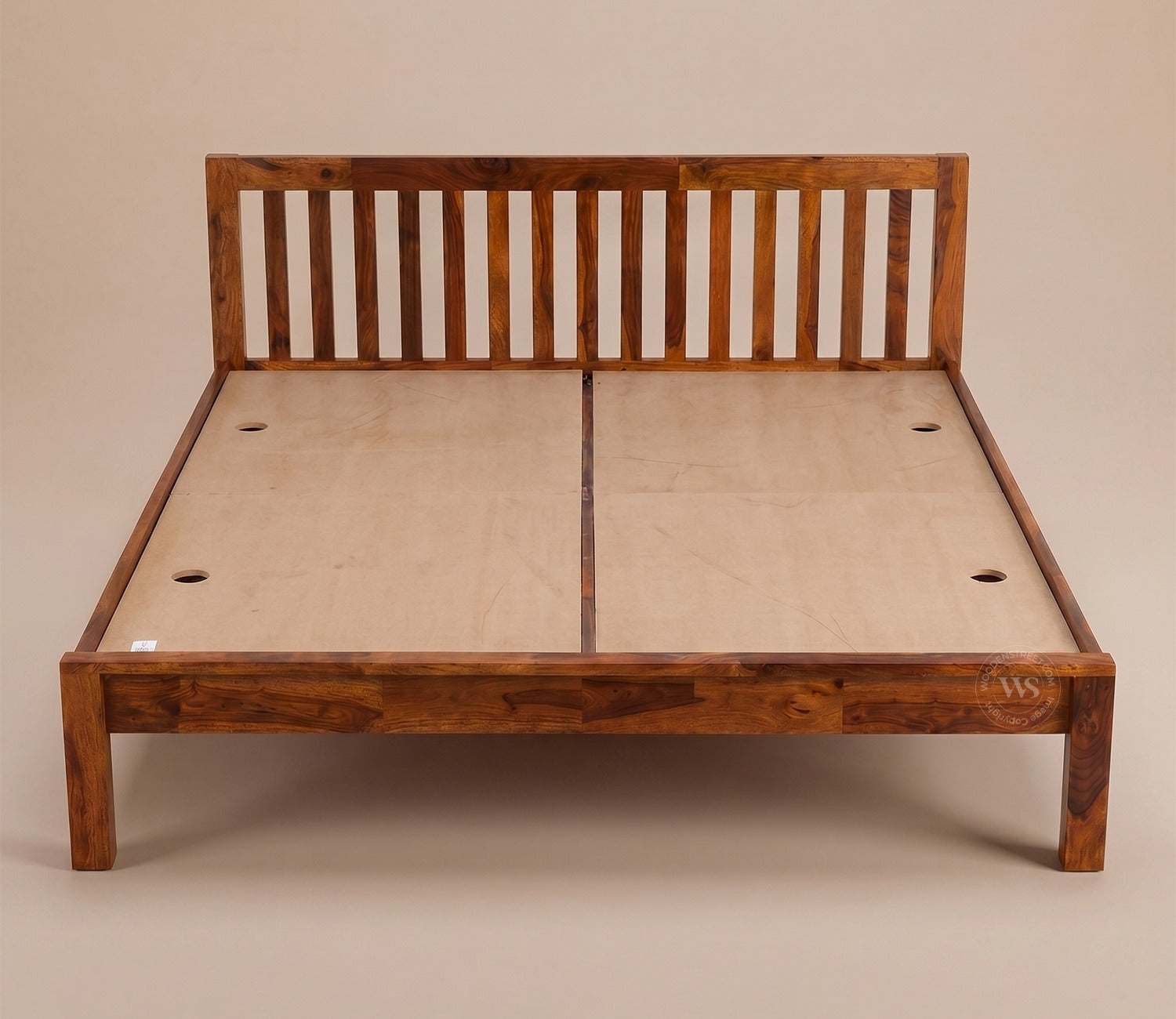 Venice Sheesham Wood Bed without Storage (Queen Size, Honey Finish)