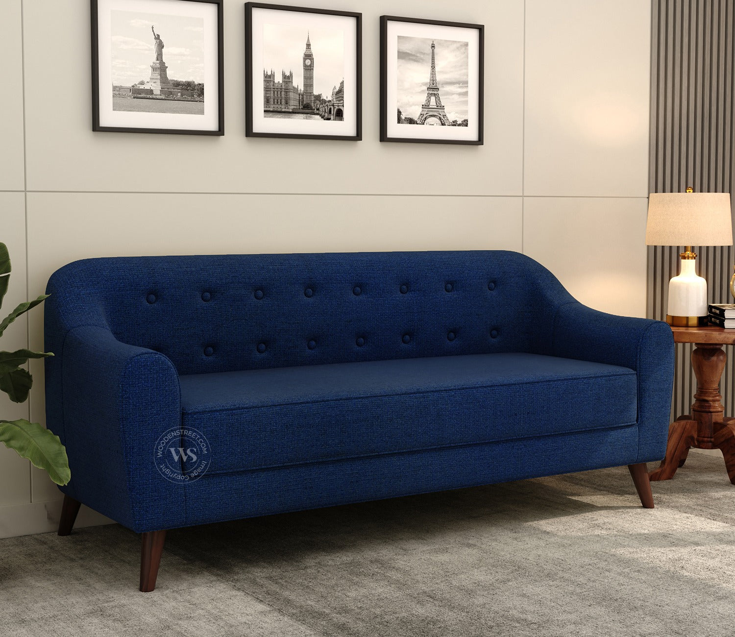 Sibert 3 Seater Fabric Sofa (Azure Blue)