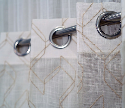 Threaded Patterned 1 Piece Sheer Curtain (Beige, 7 Feet)