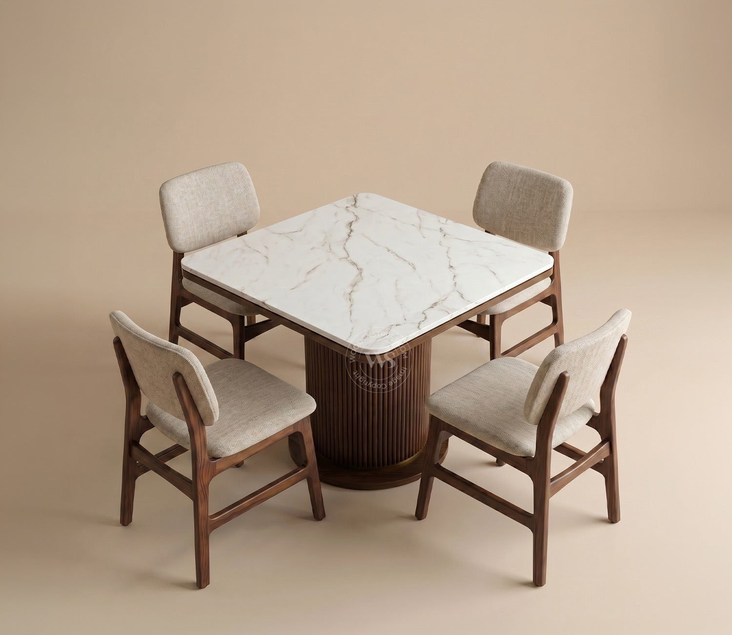 Samanvi 4 Seater Sheesham Wood Dining Table Set with Saumik Marble Top Table and Vinara Chair (Cottage Ivory)