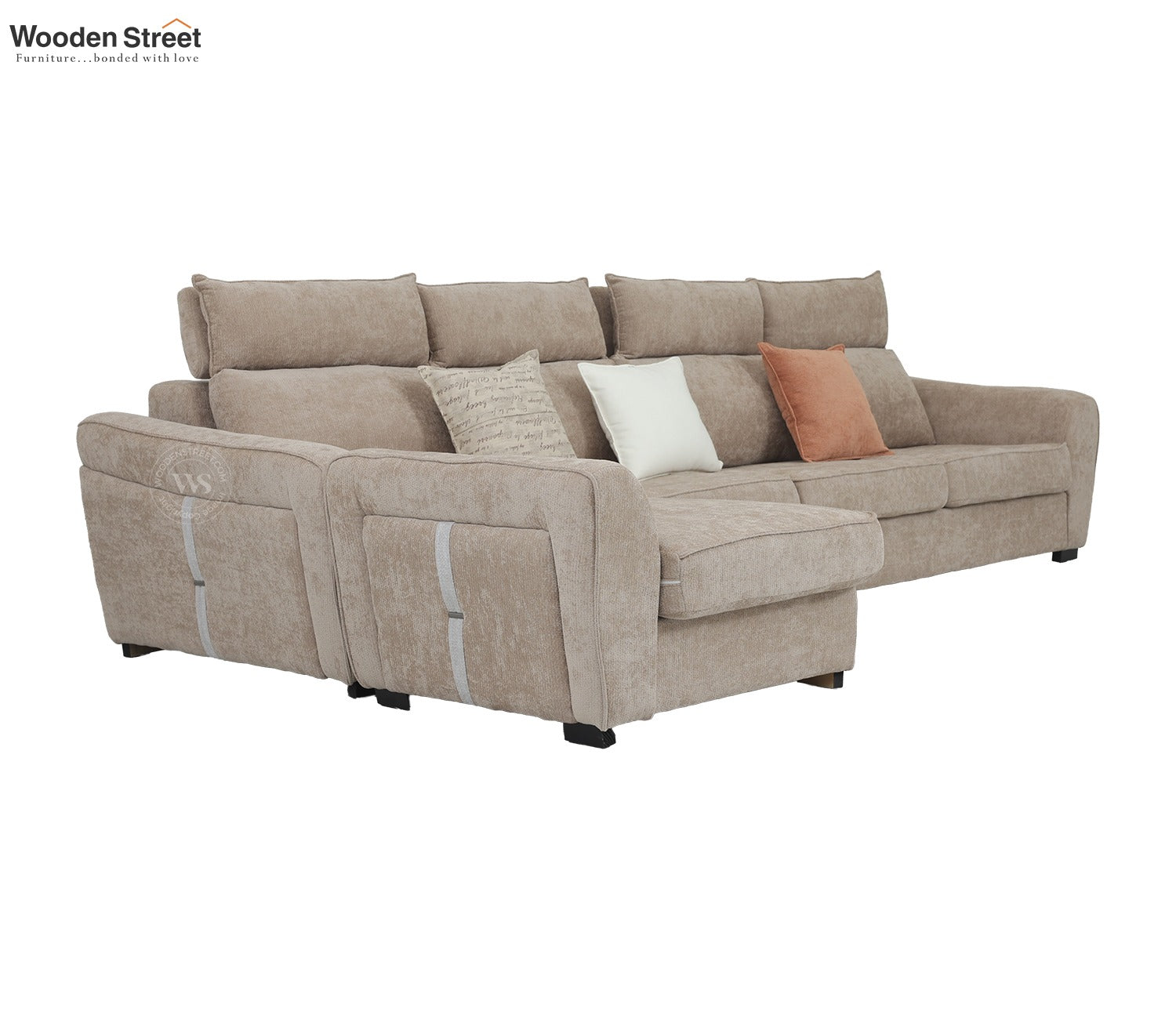 Lavencia Premium Upholstery L shape Fabric Sofa (Beige)