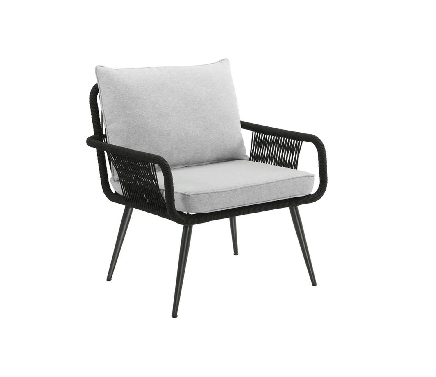 Black Rope 2 Seater Chair With Table And Off White Cushions Balcony Set