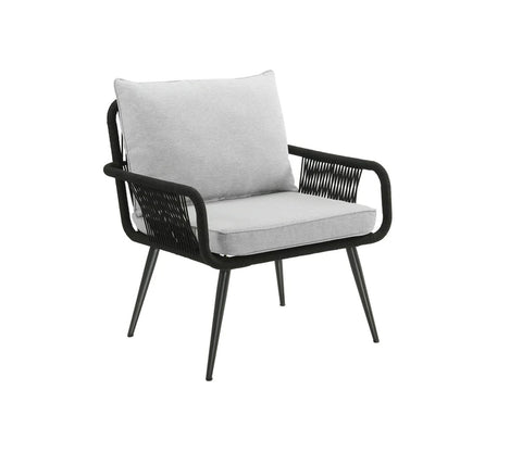 Black Rope 2 Seater Chair With Table And Off White Cushions Balcony Set