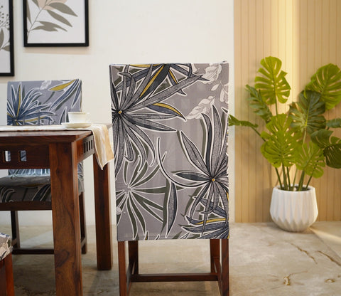 Cassia Floral Printed Polyester Spandex 1 Piece Chair Cover (Grey)