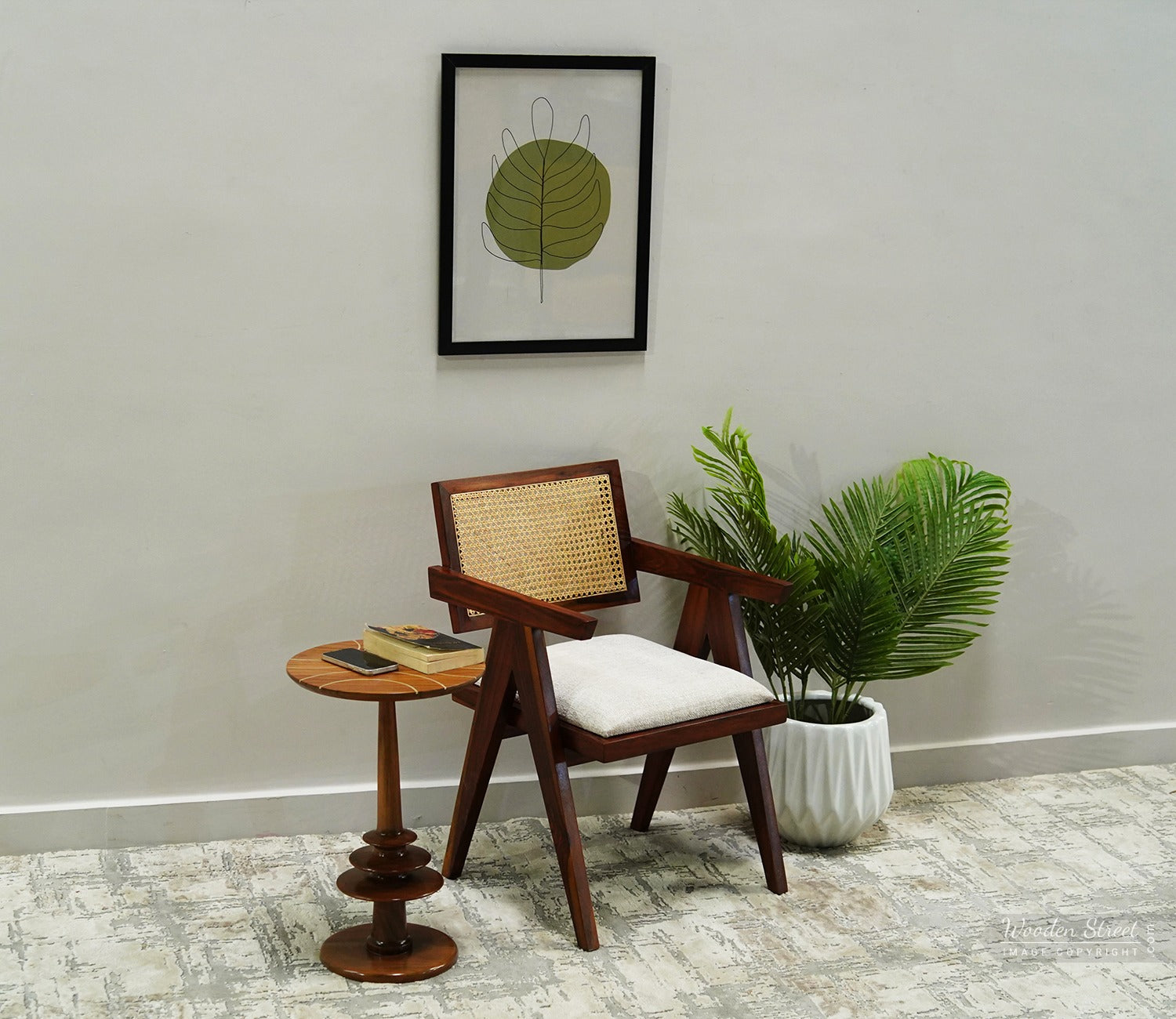 Siegler Sheesham Wood Cane Arm Chair (Honey Finish)