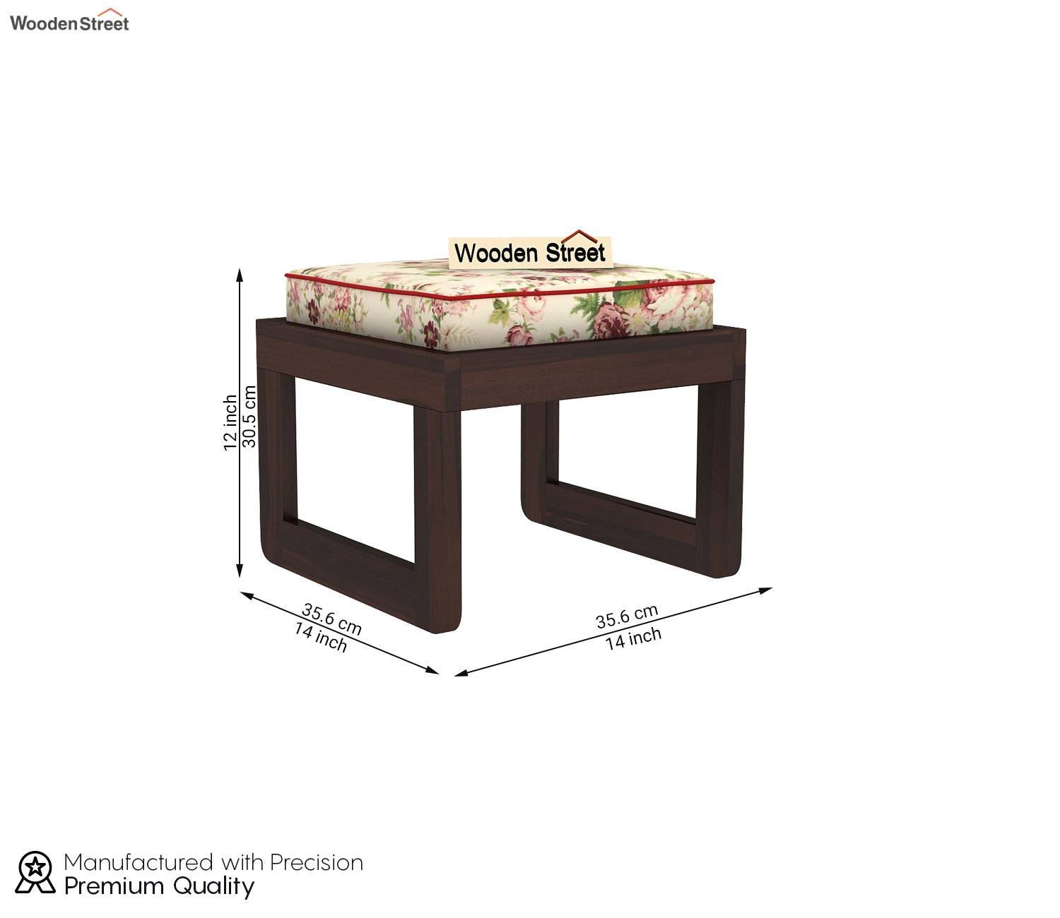 Vesta Sheesham Wood Coffee Table with Four Stools (Walnut Finish, Cream Blossom)