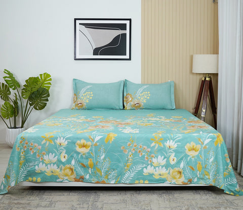 Marigold 144 TC Flat Pure Cotton King Size Bedsheet With 2 Pillow Covers (Blue)