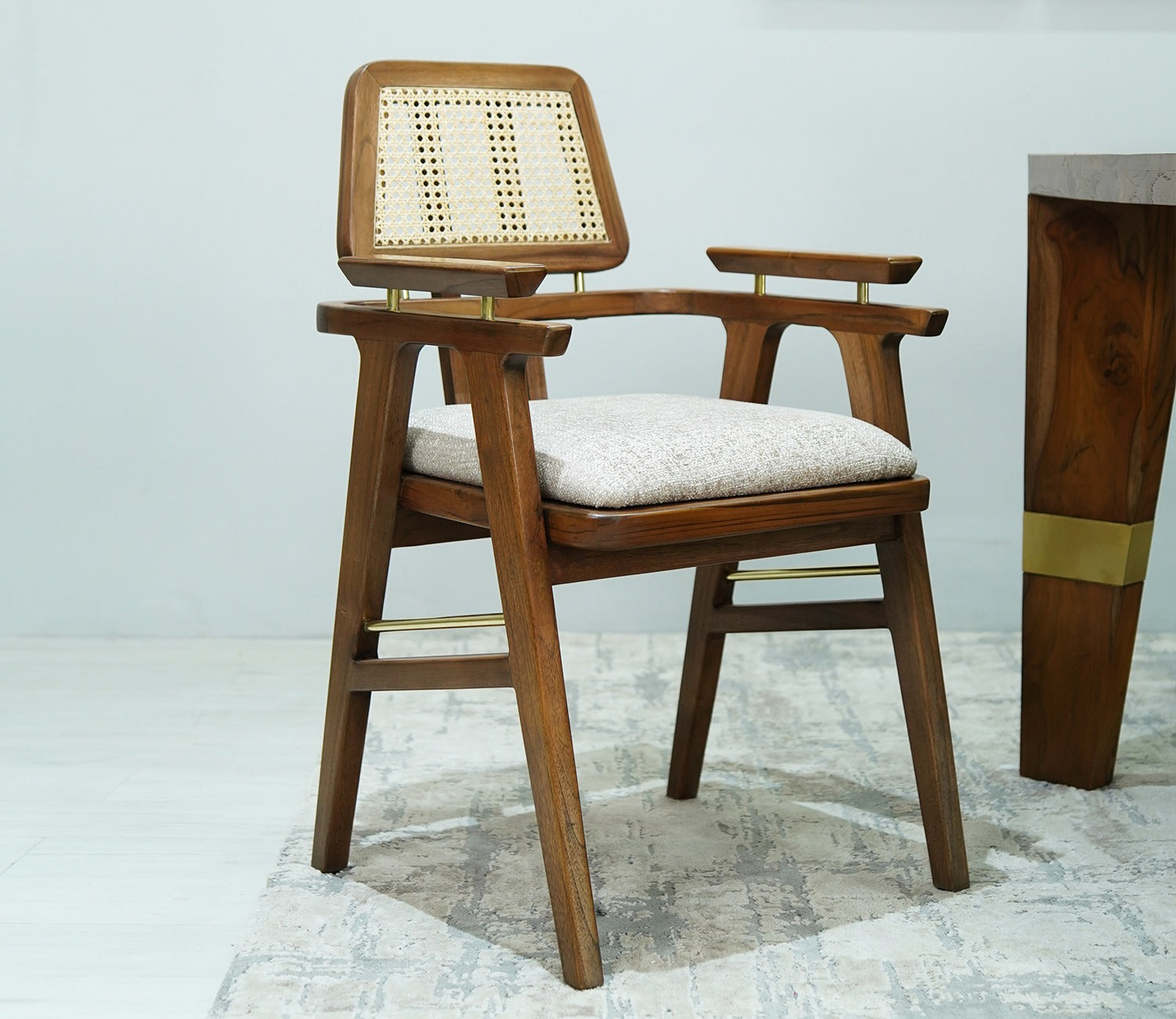 Asav Teak Wood Arm Chair with Cane (Honey Finish)