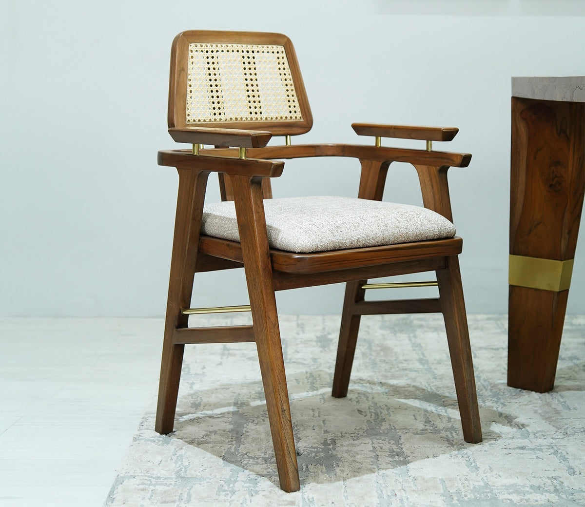 Asav Teak Wood Arm Chair with Cane (Honey Finish)