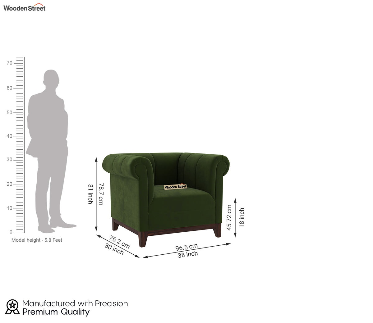 Arbor 1 Seater Sofa (Velvet, Dark Olive Green)