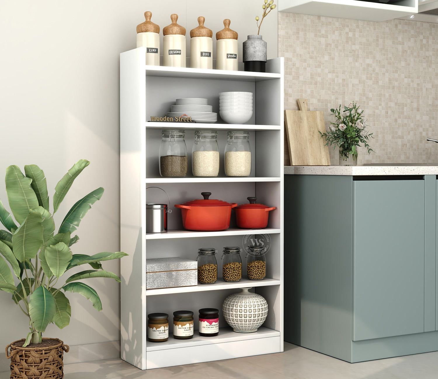 Arcane Engineered Wood Book Shelf With Multiple Storage Space (Frosty White Finish)