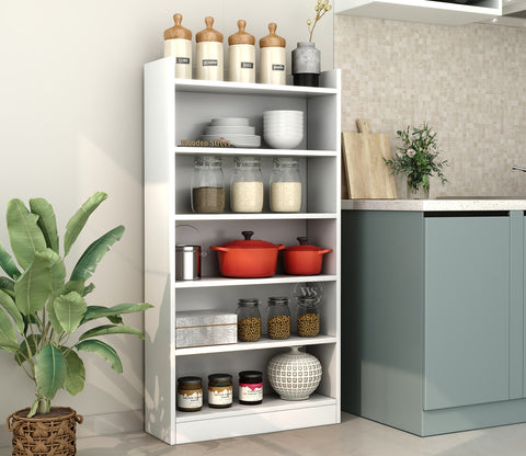 Arcane Engineered Wood Book Shelf With Multiple Storage Space (Frosty White Finish)