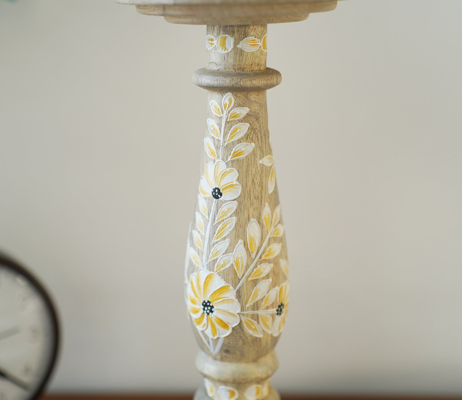 Adiva Floral Hand Painted Wooden Large Pillar Candle Stand
