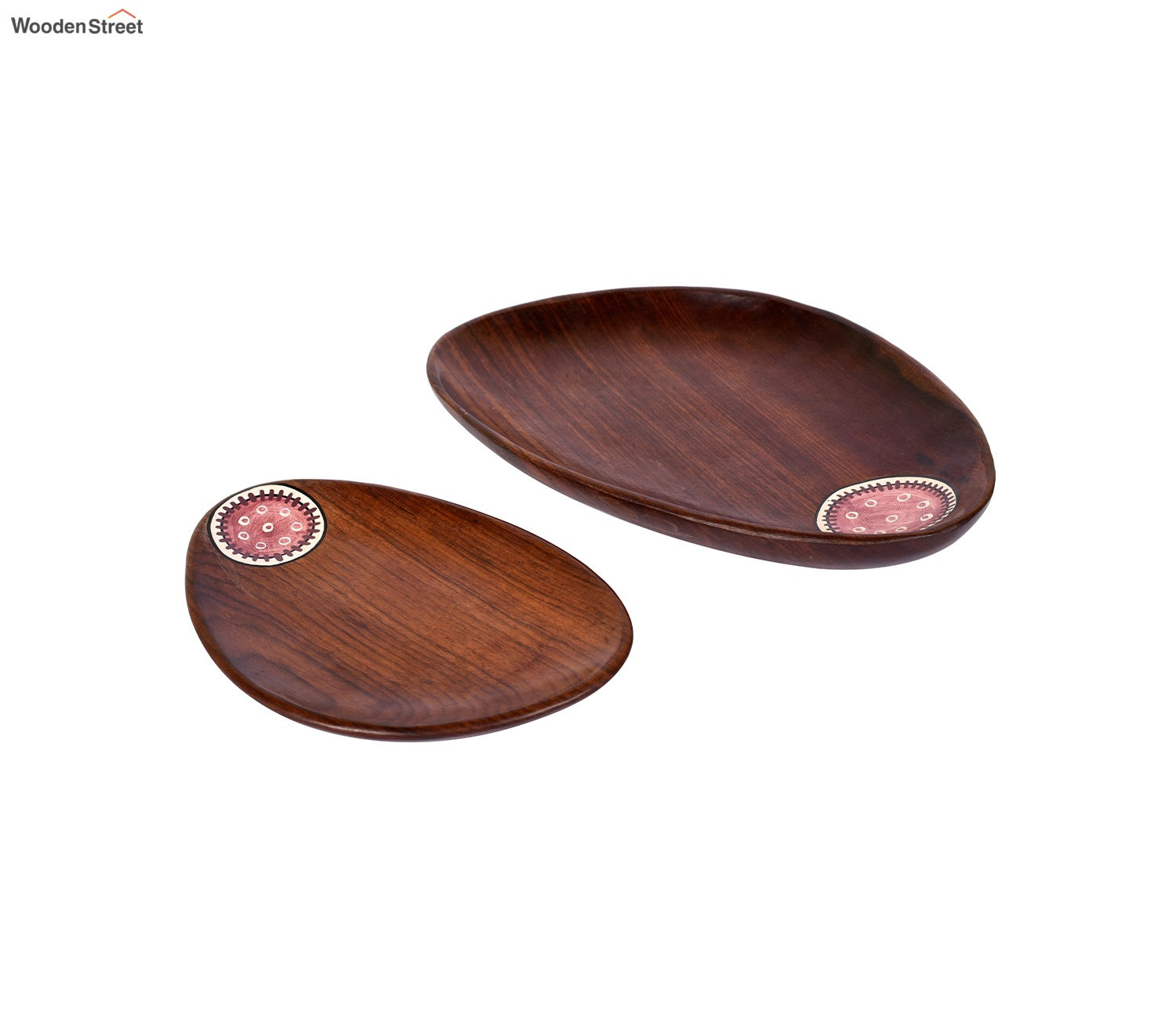 Tribal Art Wooden Platter Oval Shape Set of 2 (Handcrafted)