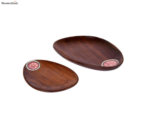 Tribal Art Wooden Platter Oval Shape Set of 2 (Handcrafted)