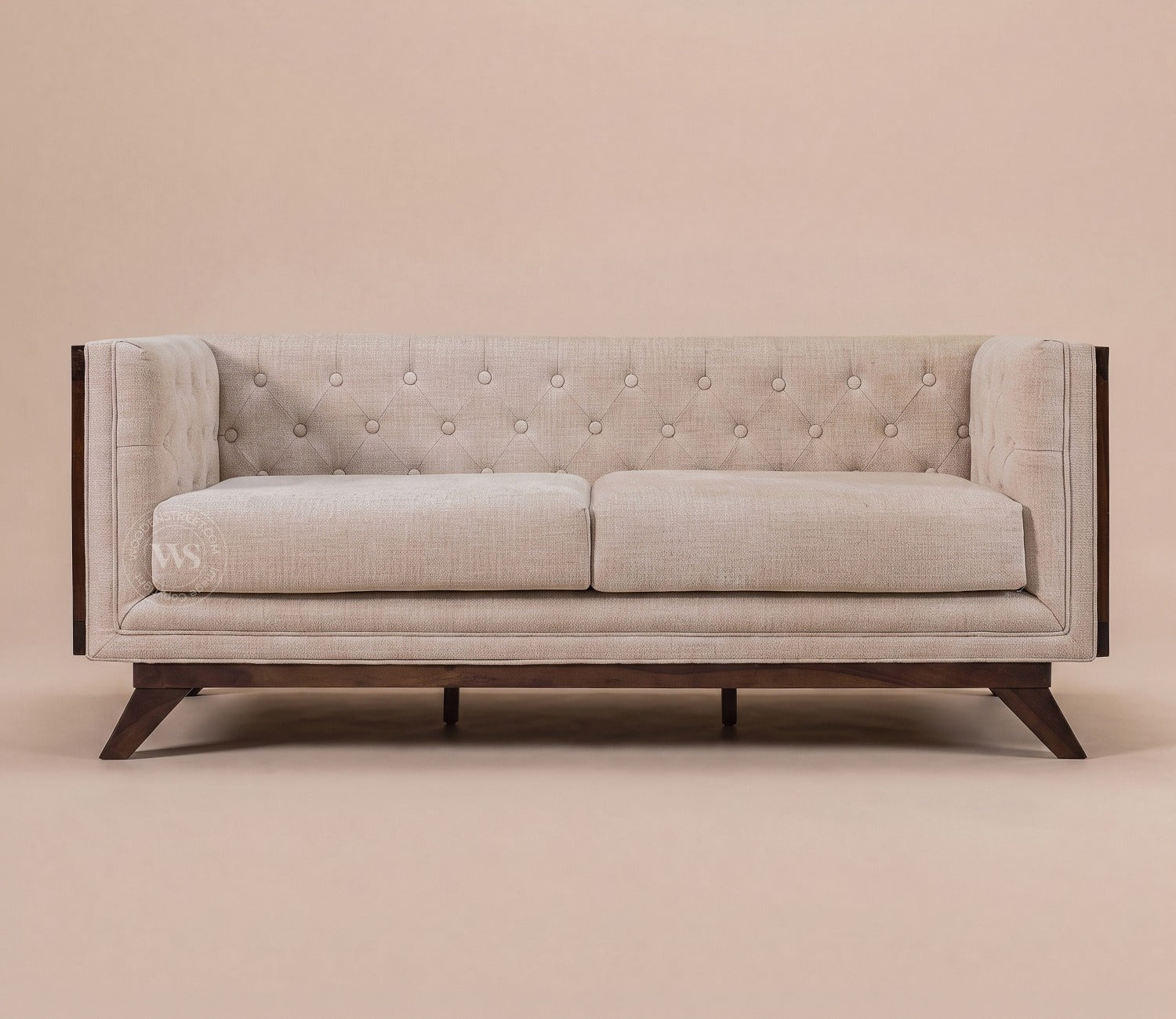 Samvaad 3 Seater Sofa with Cane Accents (Cotton, Jade Ivory)