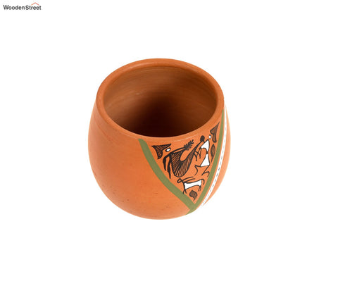Knosh-K Painted Earthen Kullads with Tribal Motifs (Set of 6)