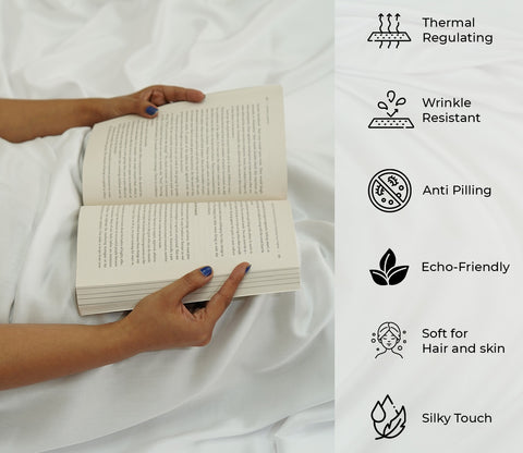 Vegan Bamboo Silk Bedsheet 300 TC Naturally Anti-Bacterial Fitted King Bedsheet with 2 Pillow Cover (White)