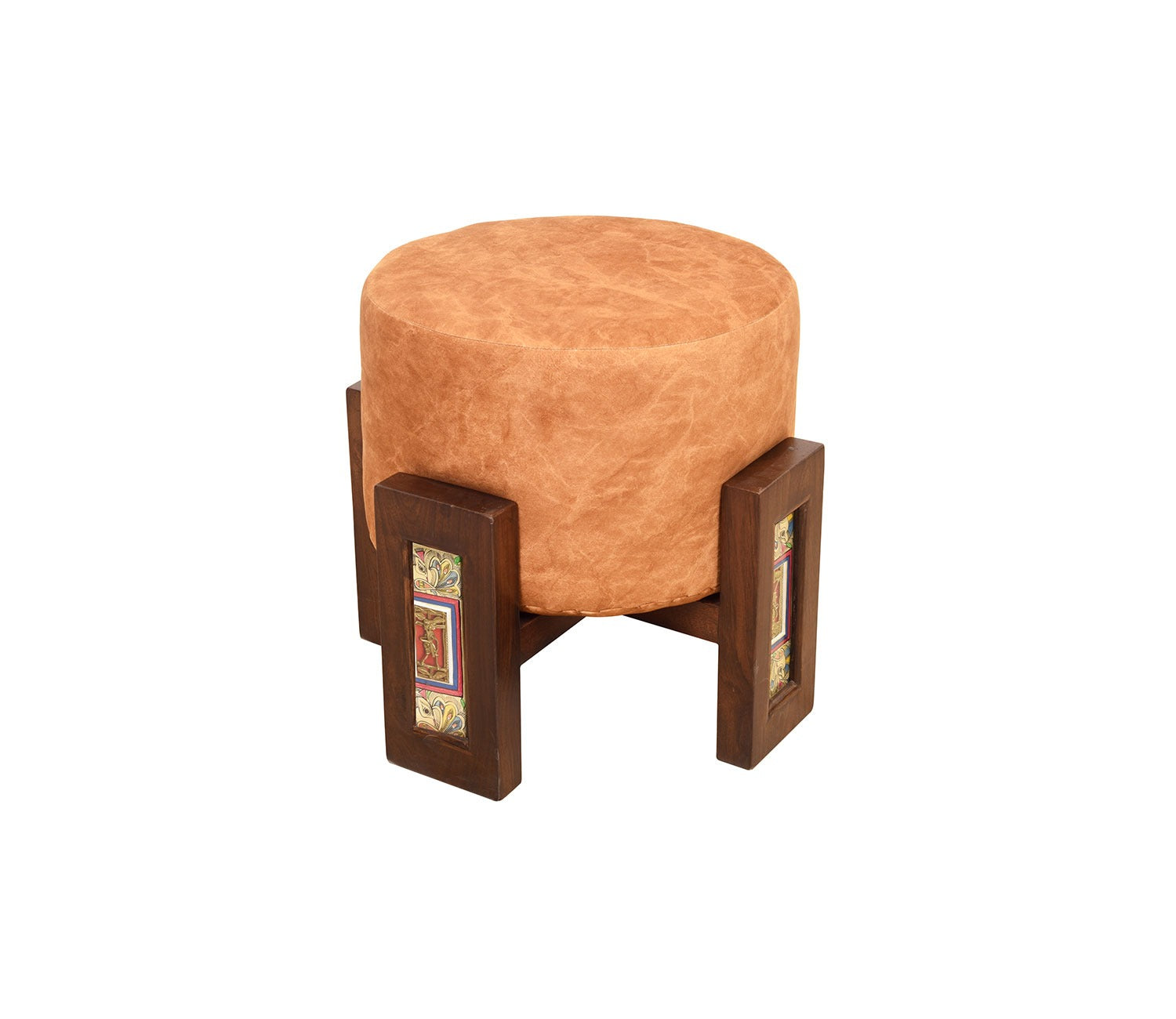 Pouffe Teak Handcrafted Dhokra Mdhbni Orange
