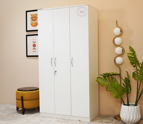 Kayden 3 Door Multi Utility Wardrobe With Lock (Frosty White Finish)