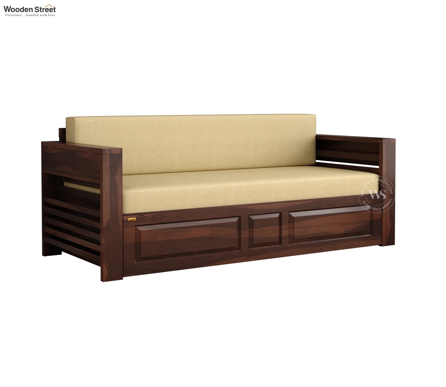 Feltro Sheesham Wood Sofa Bed With Storage (King Size, Walnut Irish Cream)