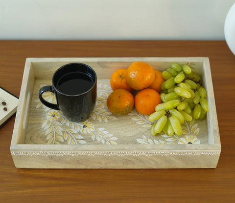 Adiva Floral Hand Painted Wooden Rectangle Serving Tray