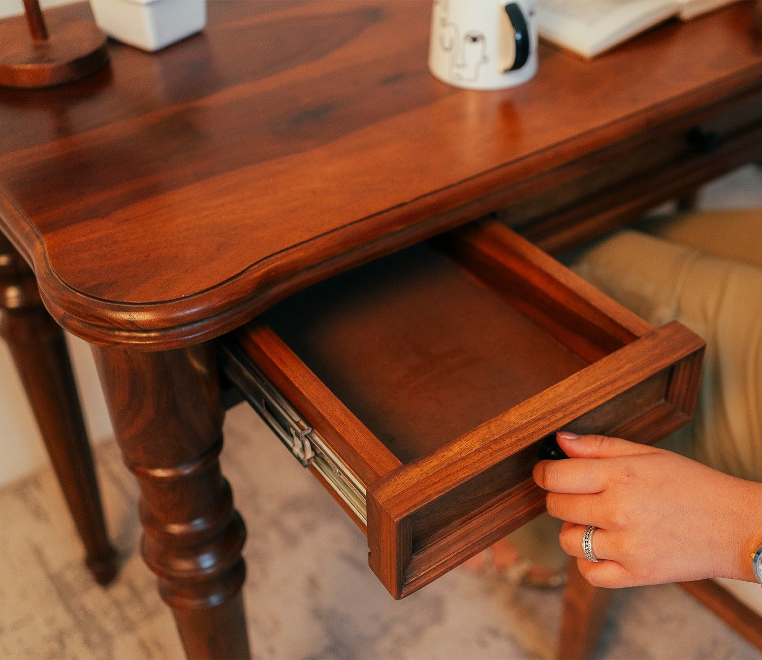 Kennedy Sheesham Wood Study Table with Drawer Storage (Teak Finish)