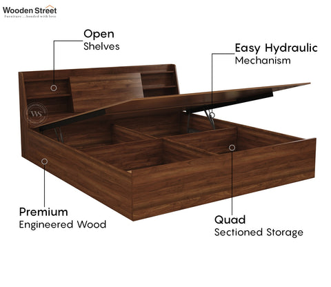 Celestia Engineered Wood Bed With Hydraulic Storage (King Size, Columbian Walnut Finish)