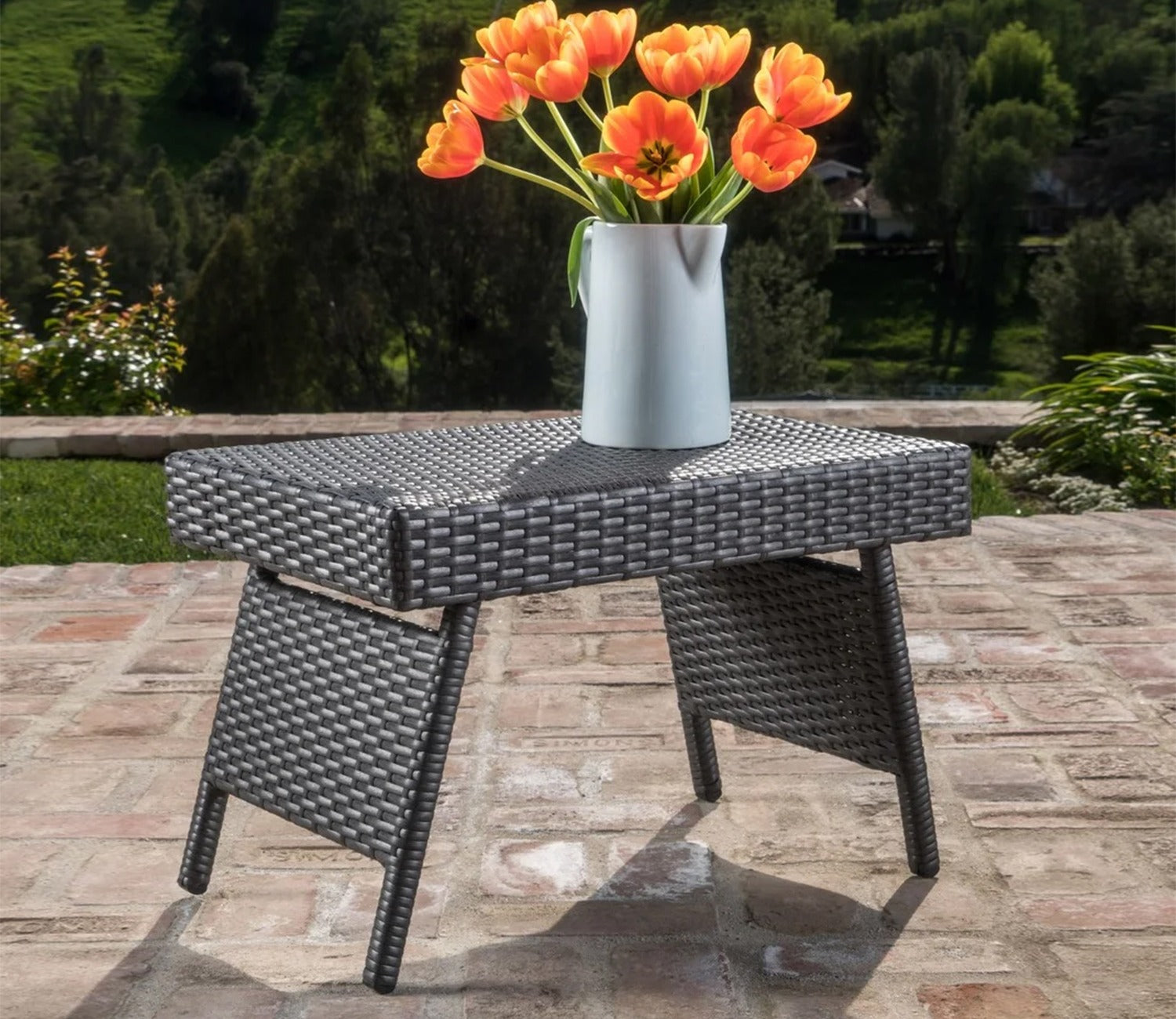 Dark Brown Outdoor Lounger With Table