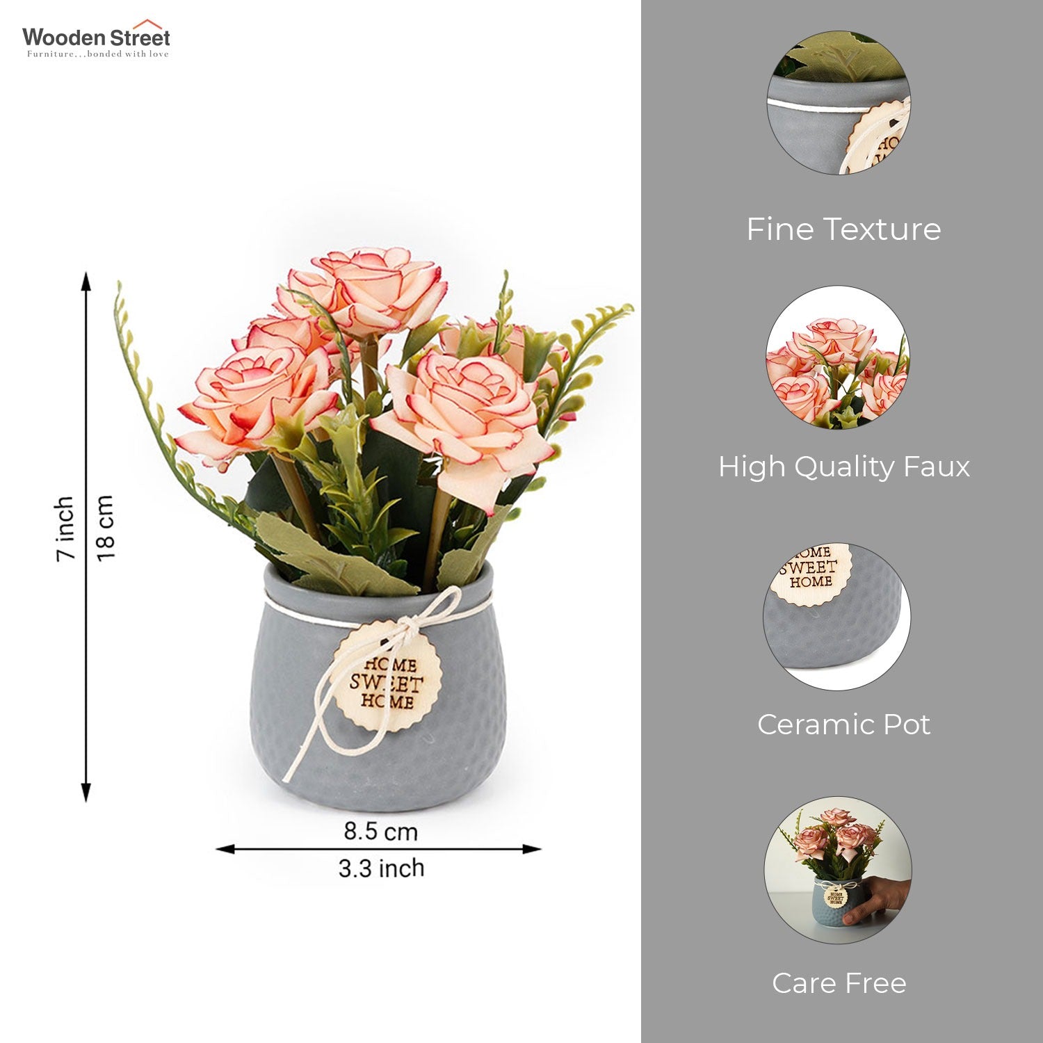 Artificial Flower With Ceramic Pot (Grey)