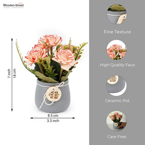 Artificial Flower With Ceramic Pot (Grey)