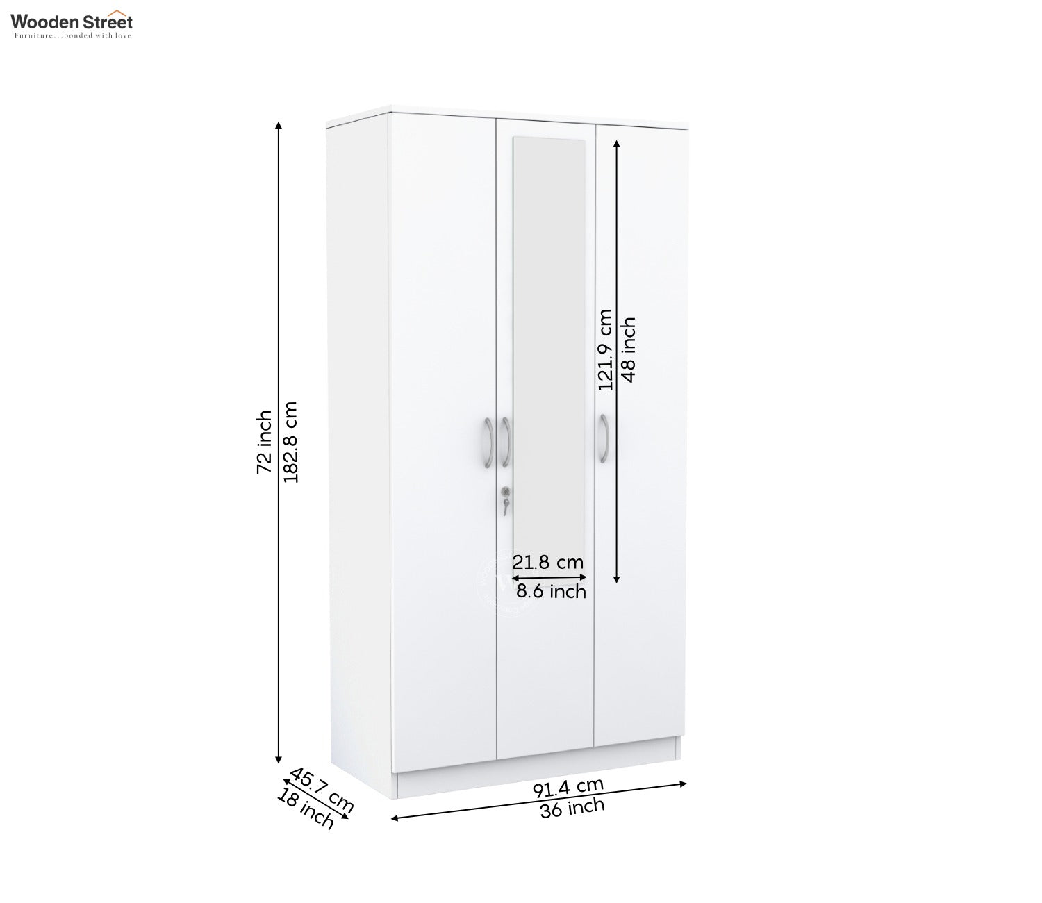 Kayden 3 Door Multi Utility Wardrobe With Hanging Rod & Mirror (Frosty White Finish)