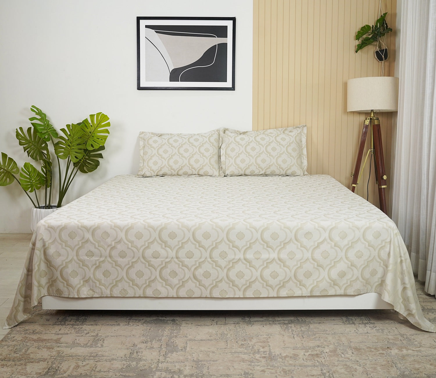 Mandana 290 TC Flat Pure Cotton King Size Bedsheet With 2 Pillow Covers (Beige)