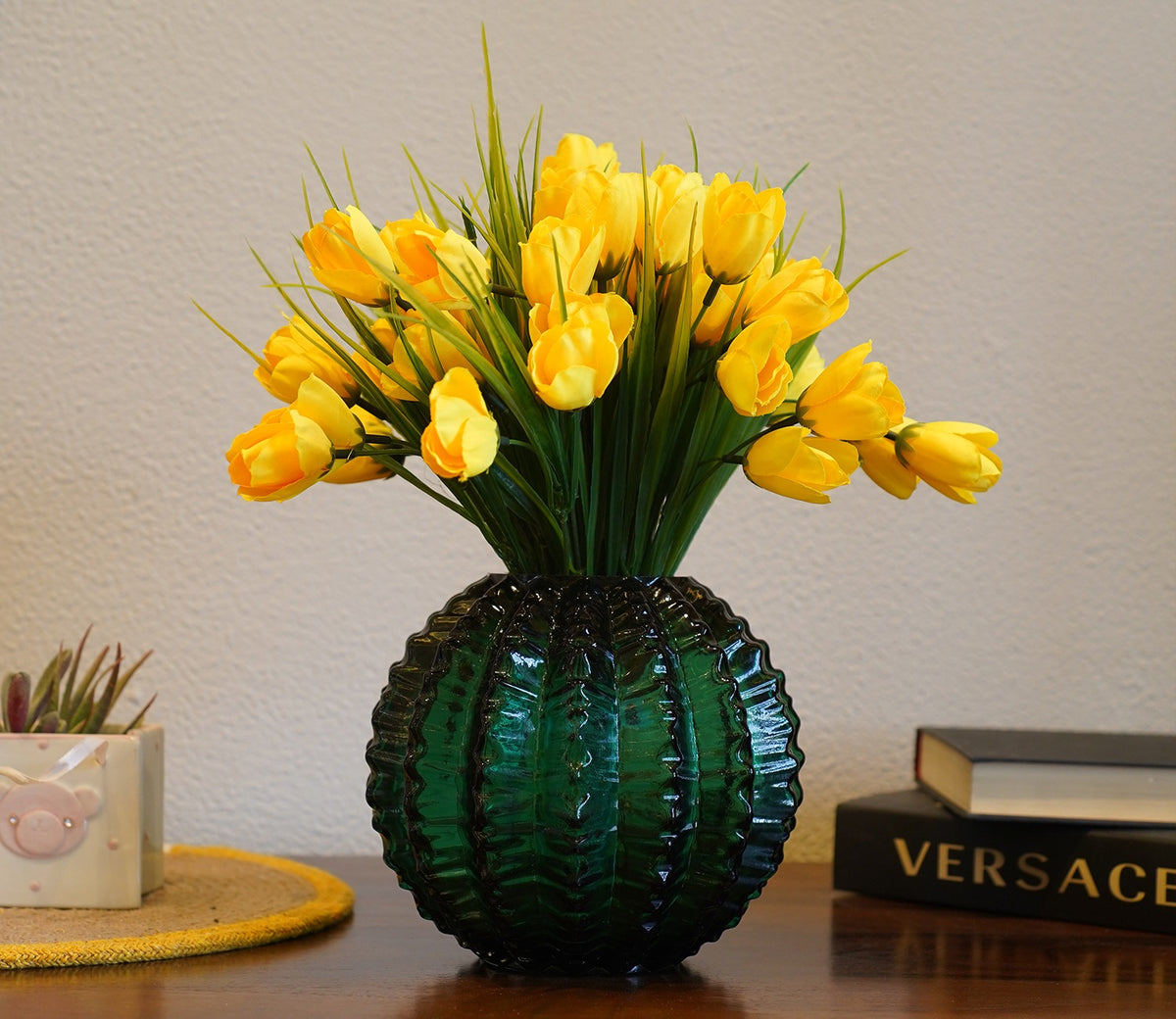 Blissful Bunch Of Roses Artificial Flower- Set Of 5 (Yellow)