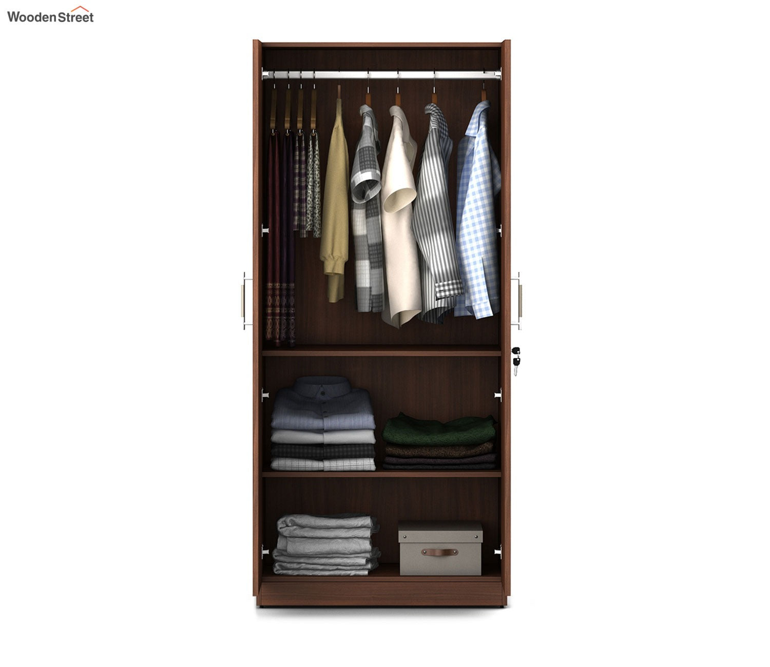 Kosmo Optima 2 Door Engineer Wood Wardrobe (Exotic Teak Finish)