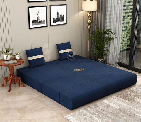 Voltz Fabric Sofa Cum Bed (72 x 72 Inch, Azure Blue)
