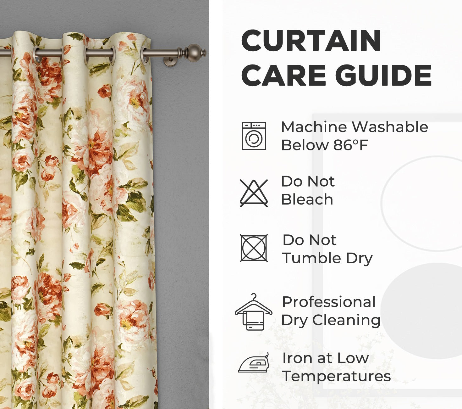 Bloom Floral Print Light-Filtering Door Curtains Set of 2 (Orange, 7 Feet)