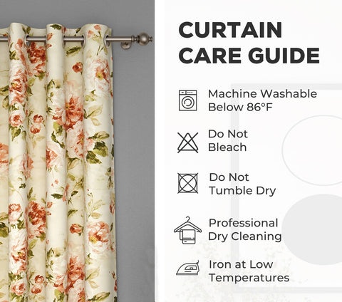 Bloom Floral Print Light-Filtering Door Curtains Set of 2 (Orange, 7 Feet)