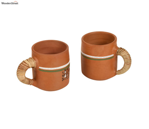 Knosh Earthen Cups with Caned Handle (Set of 2)