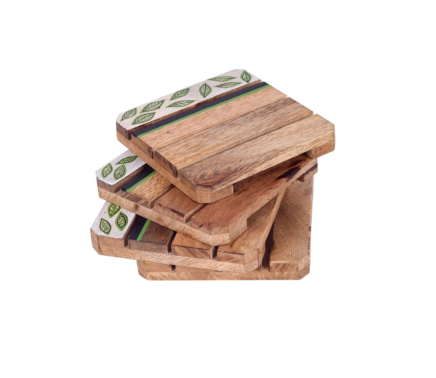 Minty Leaves Hand Painted Coasters Set Of 4