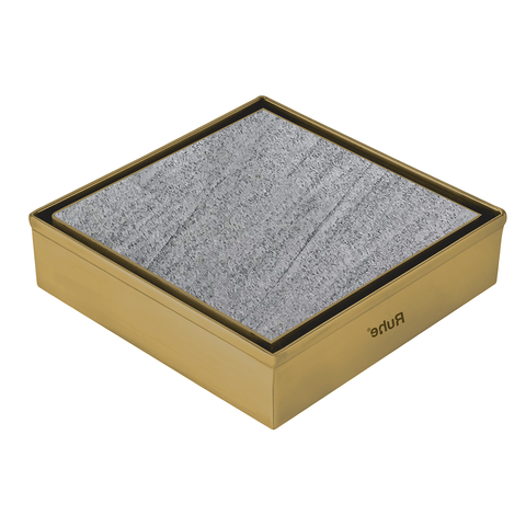 Trueliving Home Brown Marble Insert Shower Drain Channel (7 x 7 Inches) YELLOW GOLD PVD Coated