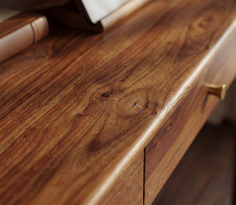 Nirman Sheesham Wood Study Table with Storage & Cane Cabinet (Teak Finish)